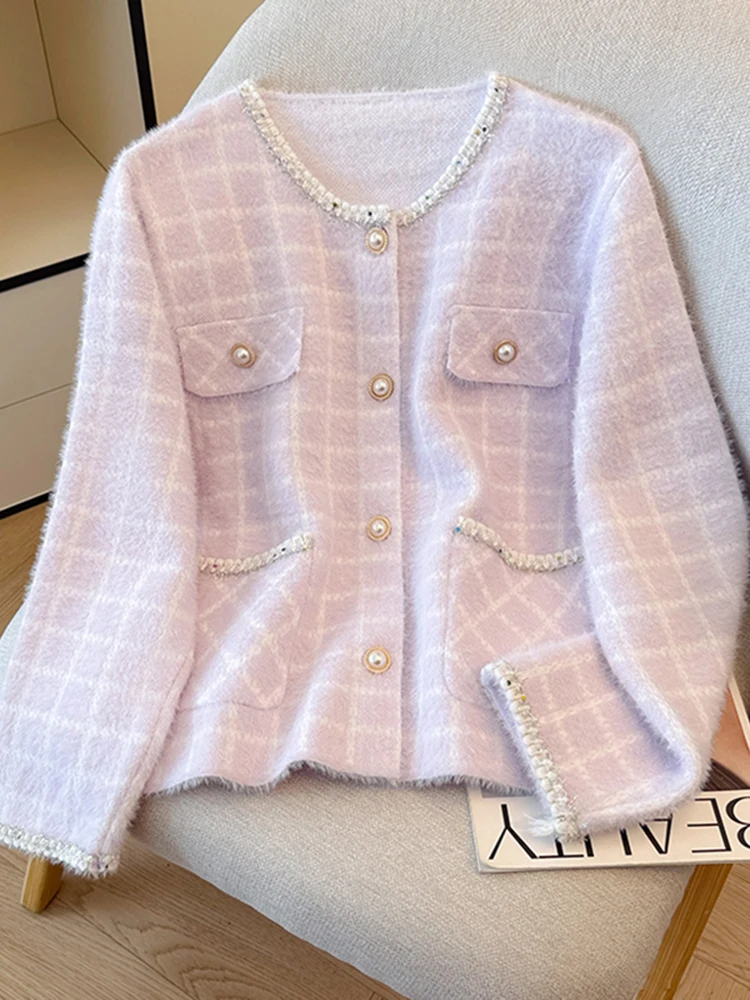 

Женское пальто-кардиган с жемчужными пуговицами, новинка осенне-зимнего сезона, мягкое, модное, с отложным воротником