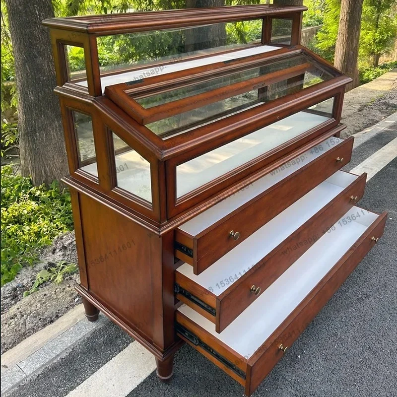 

Medieval piano display cabinet, all solid wood retro nostalgic display cabinet, jewelry storage luxury display cabinet