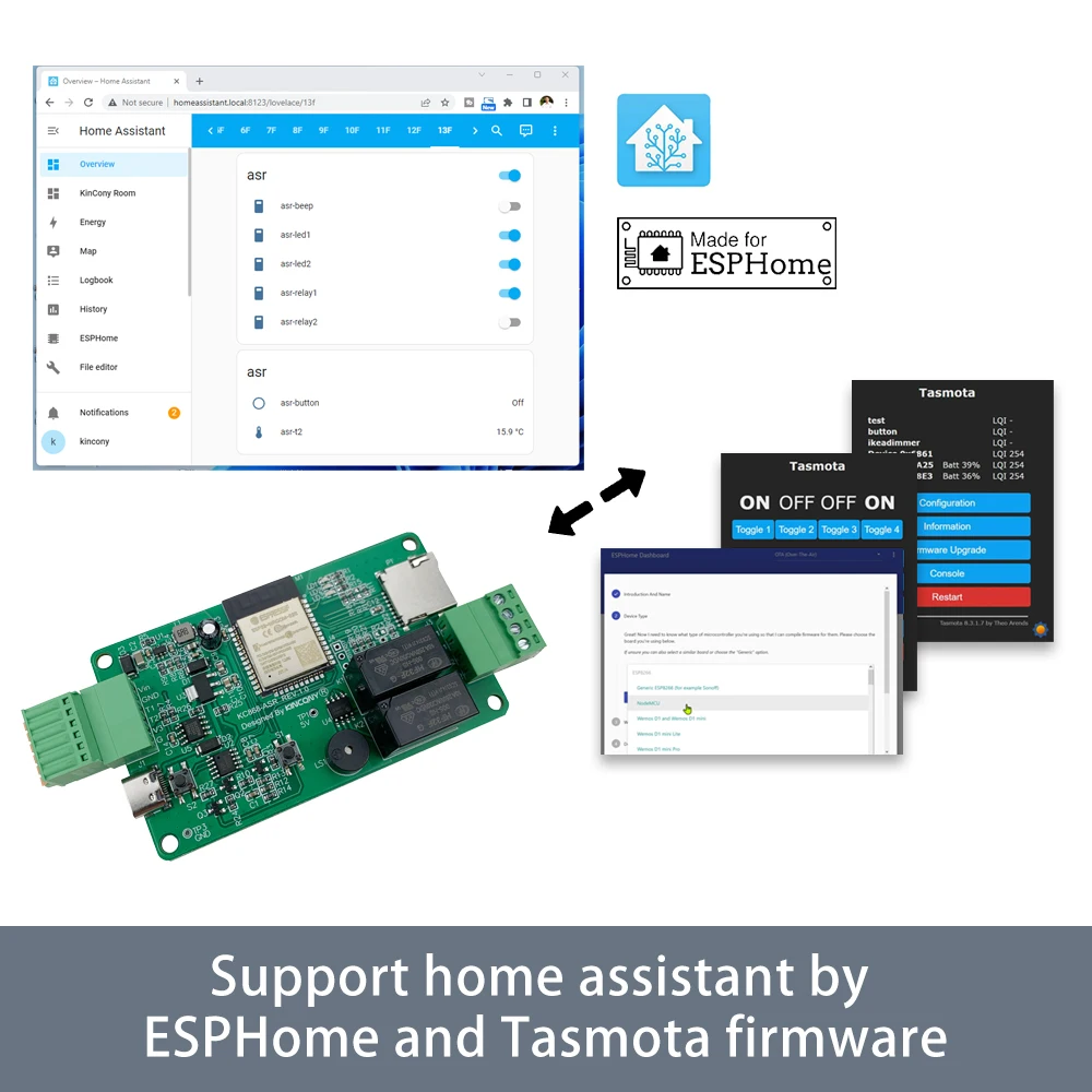 KC868-ASR ESP32 SD Card DS3231 RTC Temperature Humidity Sensor Record WiFi Relay Module Home Automation Buzzer GPIO ESPHome