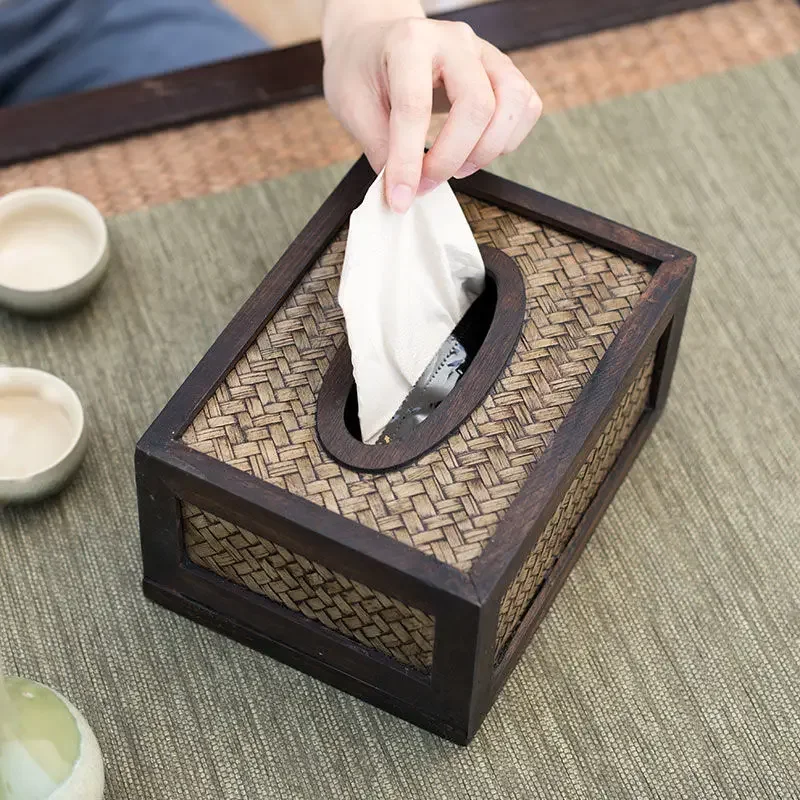 Wood Tissue Box Holder Storage Napkin Box Portable Boxes for Bedroom Rectangular Kitchen Accessories Capacity 150 Pumps Design