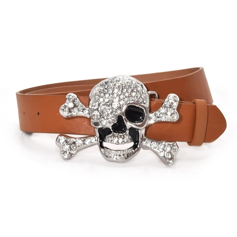 Metallischer Totenkopf-Schnalle-Taillengürtel für Damen, breiter Schnallengürtel für Cowboy, Cowgirl, Riemen, weiblicher