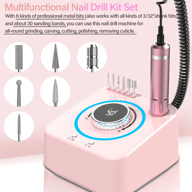 40000 Vòng/phút Nail Khoan Máy Làm Móng Tay Với LHD Màn Hình Nail Khoan Điện Bộ Máy Cho Gel Loại Bỏ Chân Móng Tay Nghệ Thuật Thiết Bị