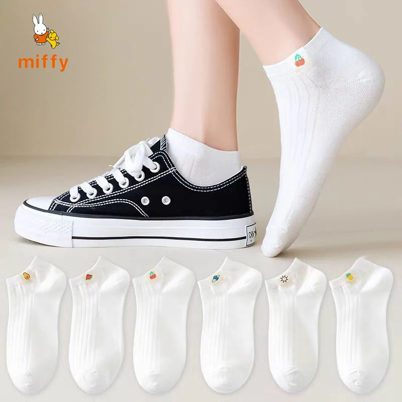 6 쌍 Miffy 양말 만화 과일 시리즈 흰색 면화 발목 양말 학생 피부에 편안한 애니메이션 액세서리 선물