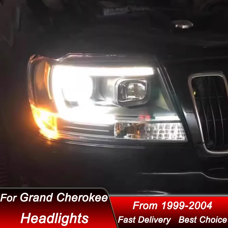 المصابيح الأمامية للسيارة لسيارة جيب جراند شيروكي 99-04 Emark V2 نمط كامل LED كشافات الجمعية ترقية عدسة العارض اكسسوارات عدة