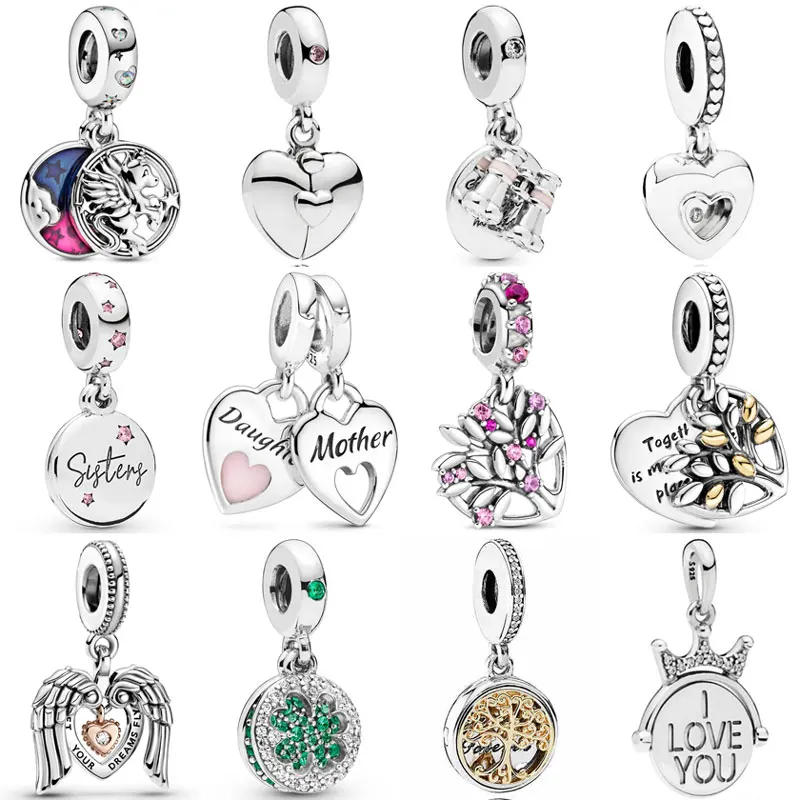 PANDORA Family Heart Locket Club Binoculars Royal Crown Angel Wings Pendant 925 Silver Charm Bead  Fit Women Bracelet Jewelry