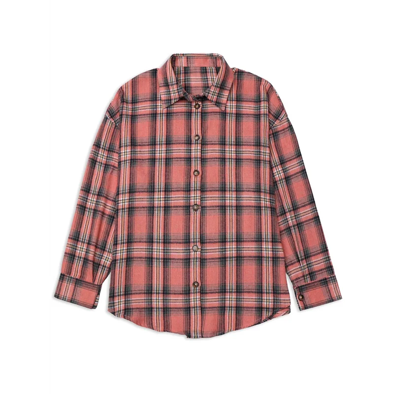 Camicie in flanella scozzese FX da donna Camicie oversize a maniche lunghe abbottonate Camicette Top