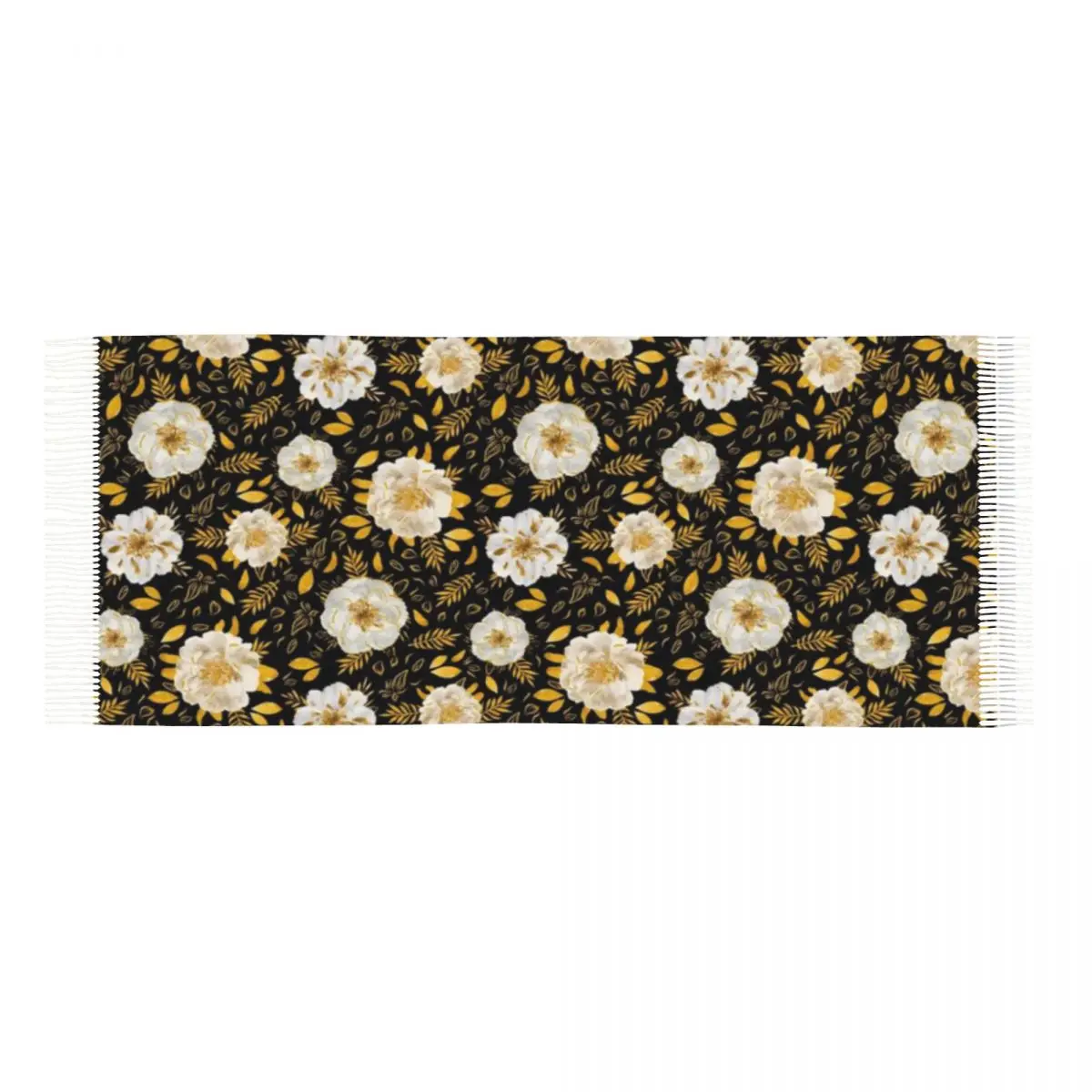 شال الزهور الذهبية والأوراق وشاح شرابة