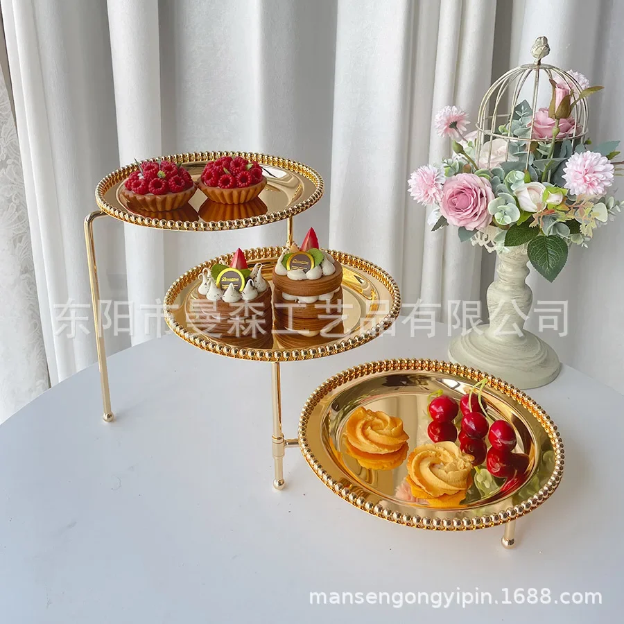Three-layer cake table dessert table activity display table ornament golden dessert snack plate can be rotated freely