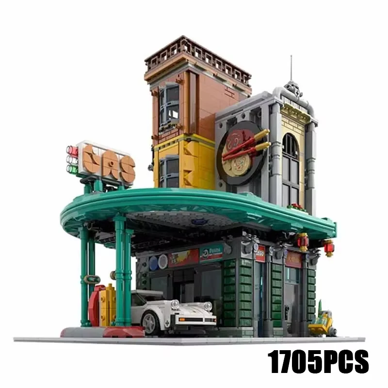 Moc Building Blocks Modular Street View Gas Station Technical Bricks DIY Assembly Construction Toys For Child Holiday Gifts