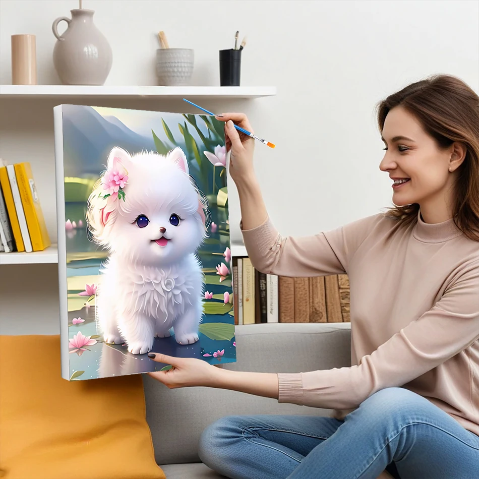 RUOPOTY Pintura Por Números Bonito Branco Pet Pintura Acrílica Pinturas Retrato A Óleo Sobre Tela Amigo Presente DIY Artesanato Para Adultos Casa