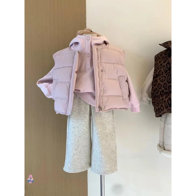 

Children's Vest and Sweatshirt Set Thickened for Autumn and Winter2025Boys and girls cotton vest with hooded fleece sweatshirt s