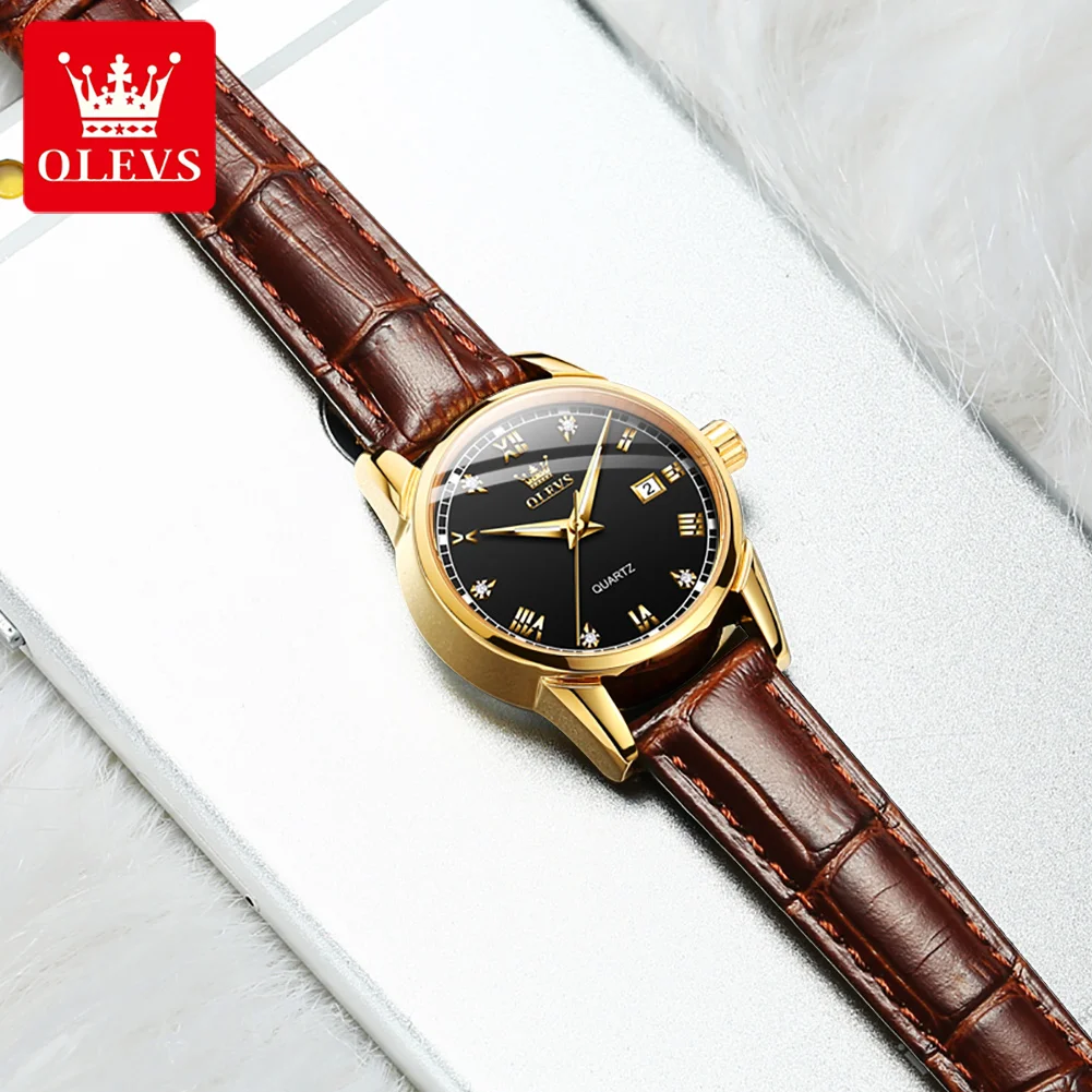 OLEVS 2024 Fashion Quartz Watch for Women Leather Strap Waterproof Calendar Womens Watches Top Brand Luxury Ladies Wristwatches