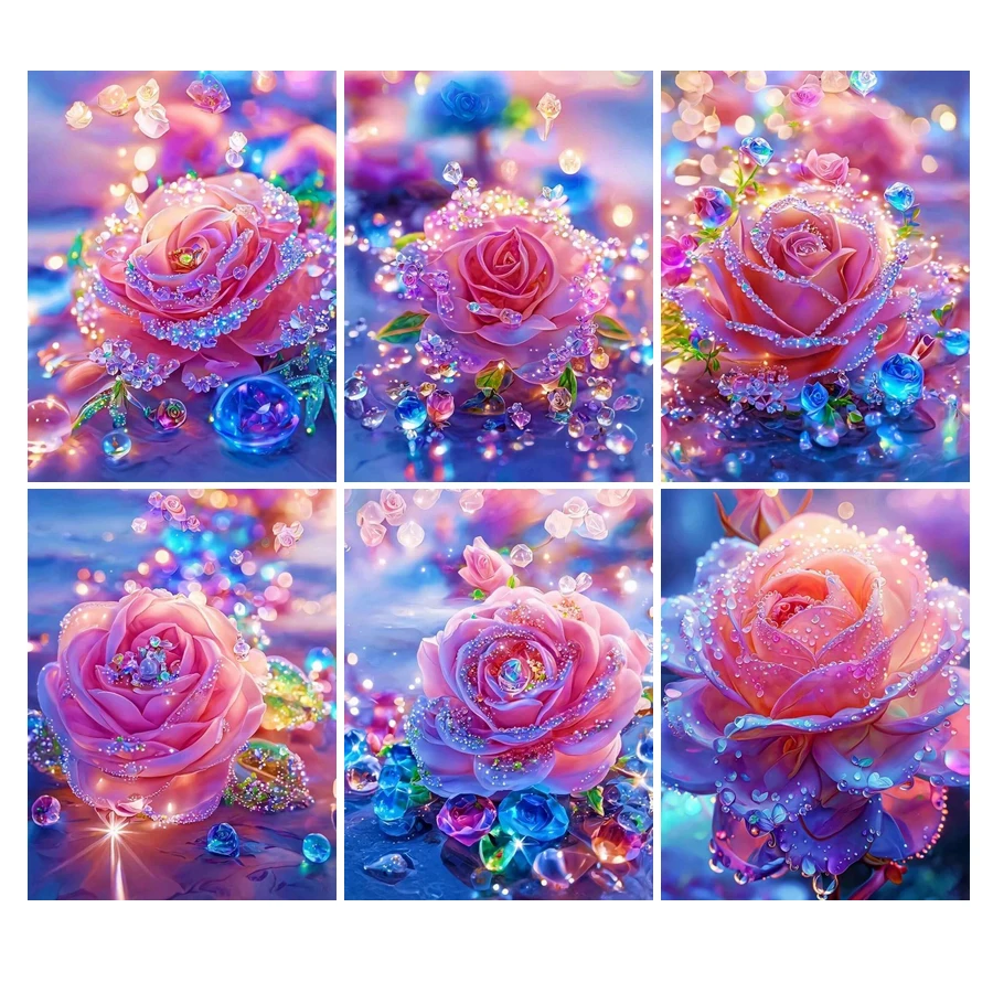 

Fullcang Diy Diamond Painting Complete Kits New Collection Pink Roses Full Rhinestone Art Mosaic Embroidery Flowers Wall Decor