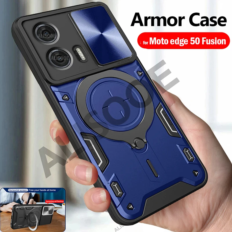 Shockproof Stand Funda For Motorola Edge 50 Fusion Case Slide Camera Ring Holder Cover for Motorola Moto Edge 50 Fusion Capa