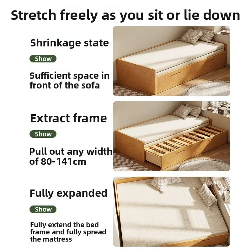 Solid wood pull-out retractable bed folding dual-purpose 2026 new drawer storage double sofa bed