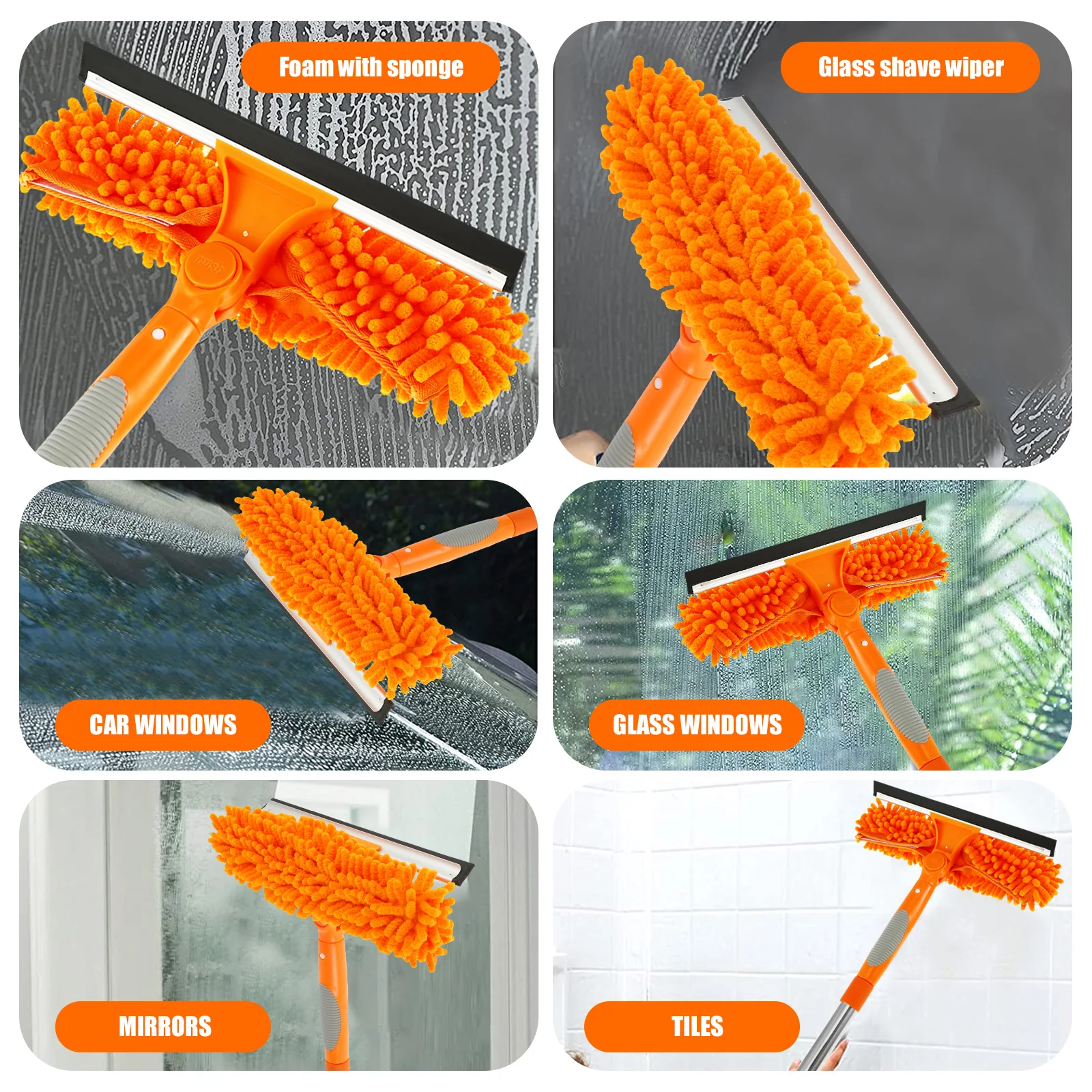 Professional Glass Cleaning kit Window Cleaning Squeegee Squeegee Window Extension Handle with 2 Pad For Walls & Ceilings Floor