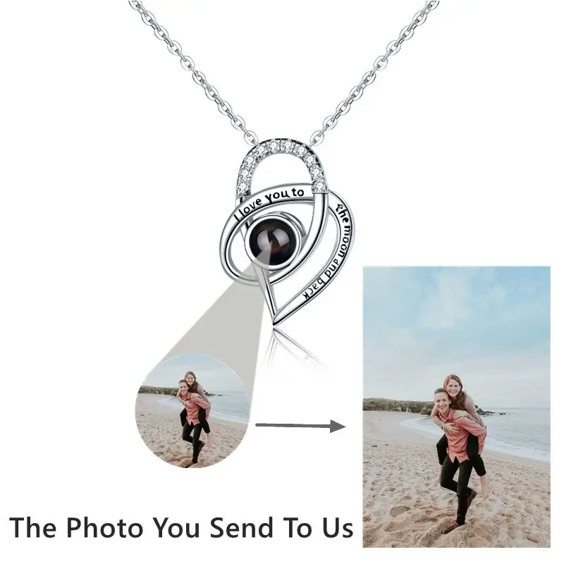 Personalized Projection Photo Heart Necklaces for Women Custom Family Love Photos Images Anniversary Valentine's Day Gifts