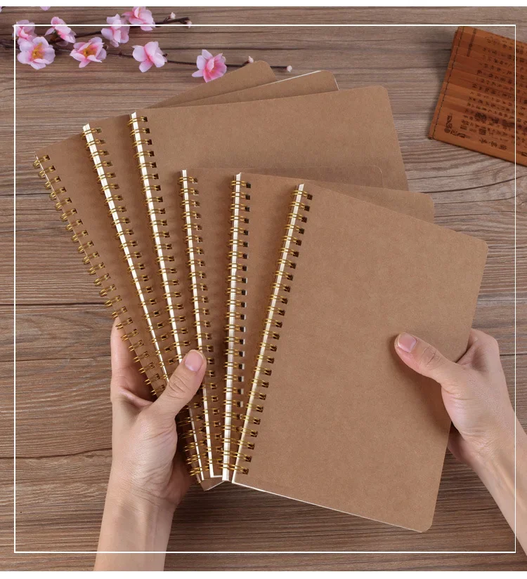 Cuaderno de cubierta de papel Kraft A5, cuaderno diario de bobina en espiral, punto en blanco, línea de cuadrícula, página interior, cuaderno de bocetos, 50 hojas