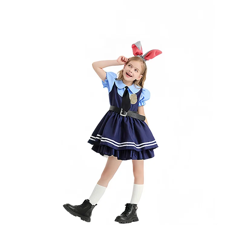 Picture 3: Zootopia Judy Hopps Cosplay Dress Full Set Bunny Ears Badge Tie Belt Anime Halloween Party Costume For Women