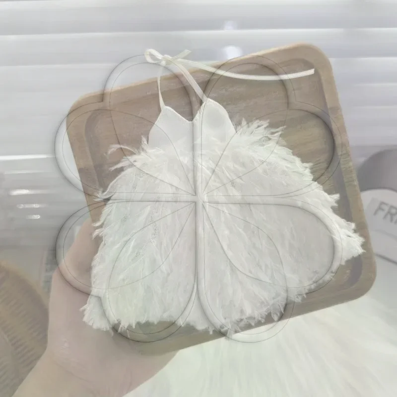 Mini Doll Clothes 1Pcs White Feather Halter Lace Dress Elegant Handmade Outfit for Girls DIY Doll Decoration