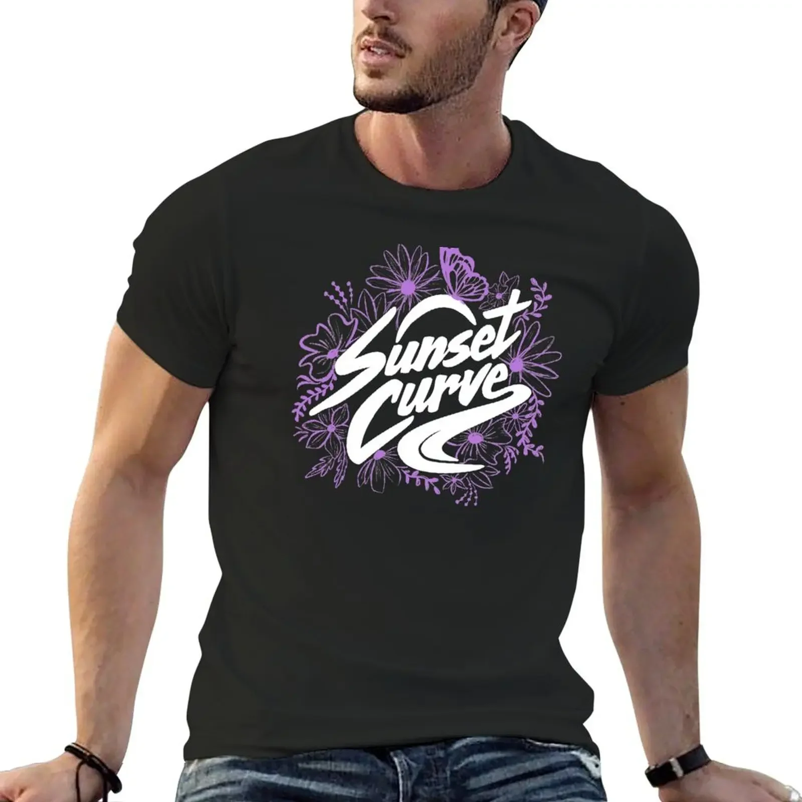 

Sunset Curve - Purple Floral T-Shirt quick-drying oversized slim fit t shirts for men