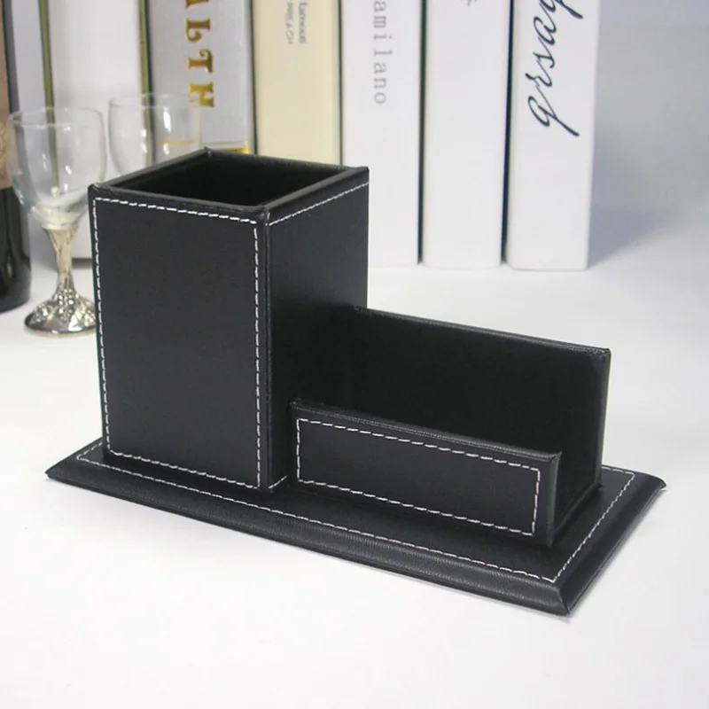 1PCS PU Leather Multi-Function Desk Stationery Organizer Storage Box Pen, Phone, Business Name Cards Remote Holder