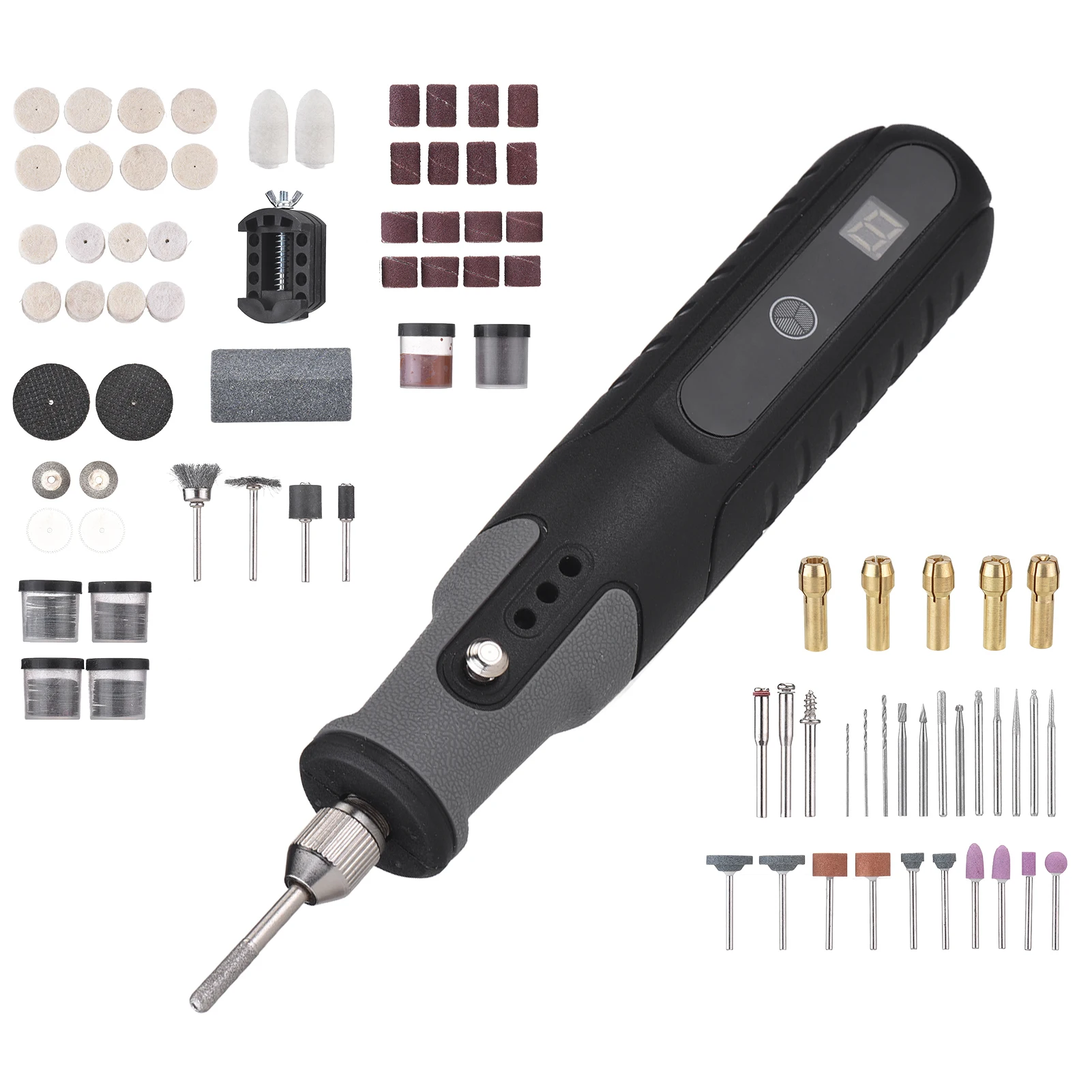 Mini Kit d'outils rotatifs sans fil, 25000 tr/min, 5 vitesses, outils de sculpture, alimenté par une batterie Rechargeable avec 23 Types d'accessoires LCD