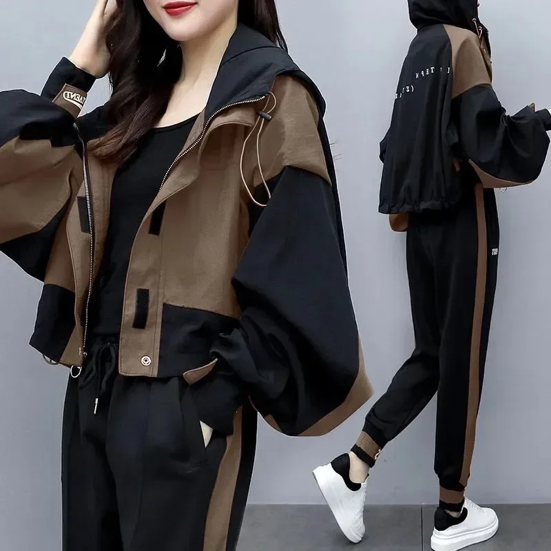 

Women's Tracksuit Korean Elegant Hoodie Zipper Jacket Coat Sport Pants Two Piece Suit 2024 Spring Autumn New in Matching Set