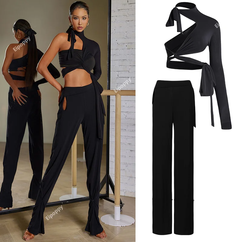 Latin Dance Pants Women Adult Ballroom Dance Clothes Cha Cha Rumba Dance Practice Clothing Black Latin Trousers