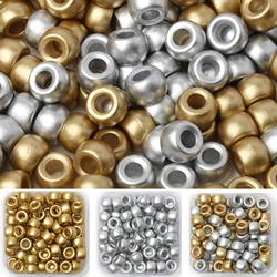 80pcs/box  Gold Color Silver Color Pony Beads Big Hole Loose Spacer Beads for Jewelry Making DIY Bracelets Necklace Hair Decor