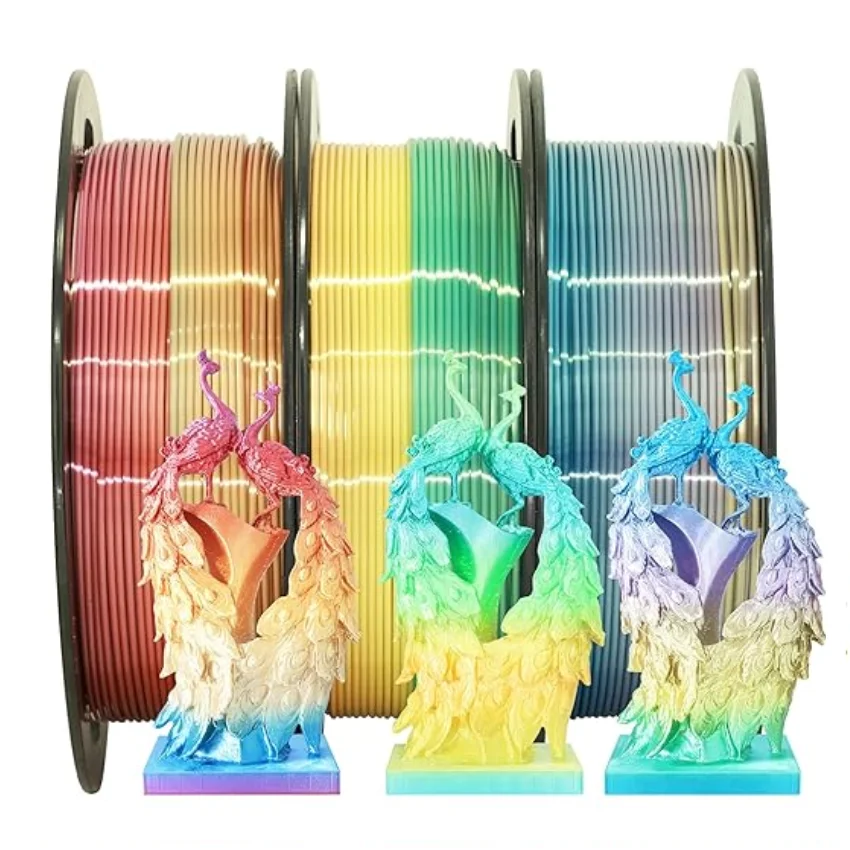 250G Rainbow Filament PLA 1Kg 500g 3D Printer Shiny Filament 1.75mm 3D Plastic Material Filament Fast Color Change 250gx4