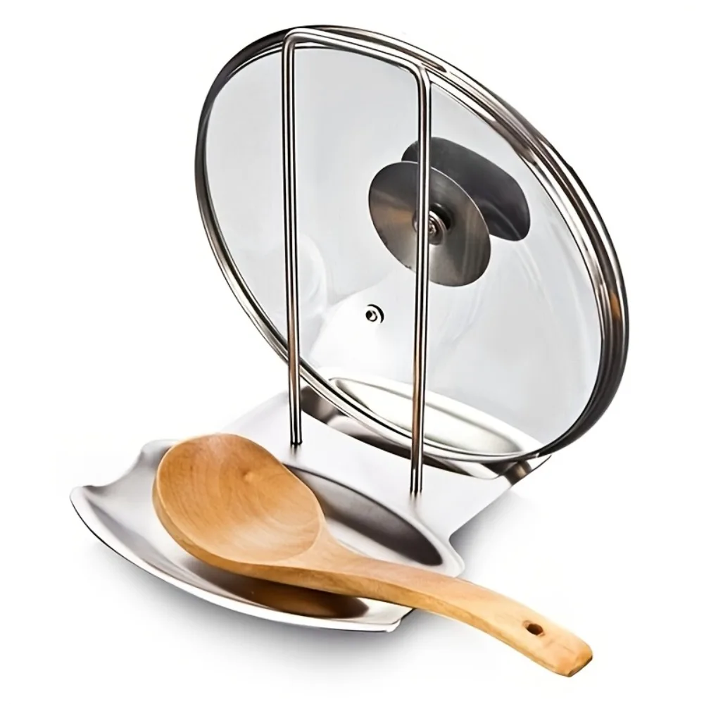 Stainless Steel Pan Pot Cover Stand No-drilling Soup Spoon Holder Drain Rack Stove Organizer Storage Kitchen Accessories