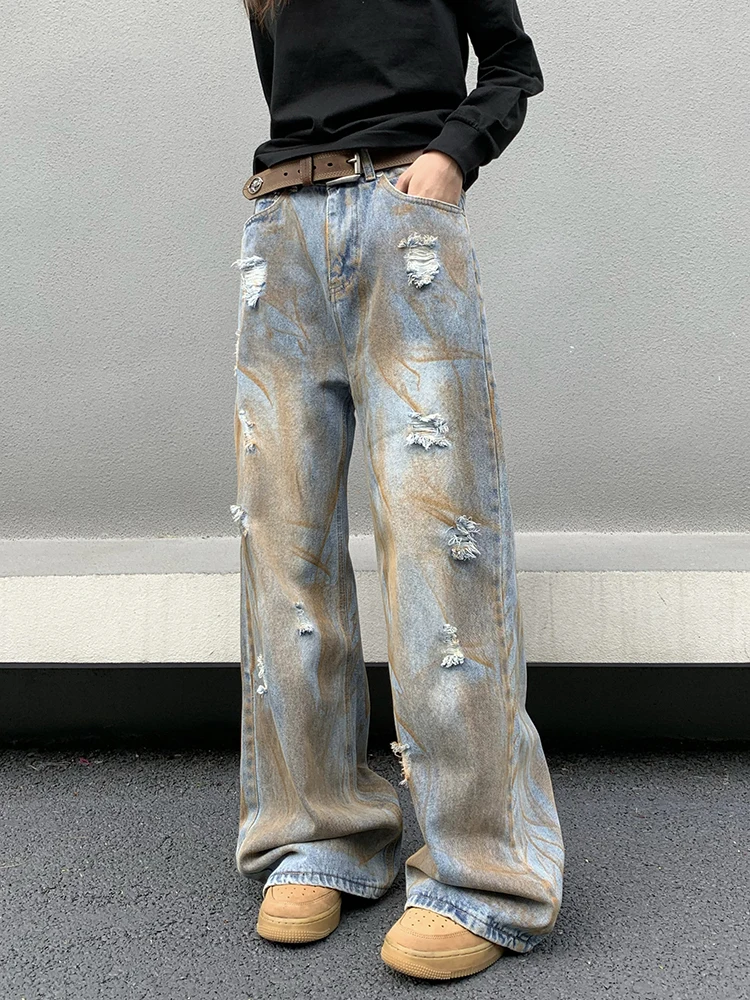 REDDACHiC Dirty Wash Blue Baggy Jeans Men Loose Fit Casual Harajuku Hip Hop Trousers Straight Wide Leg Pants Y2k Vintage Clothes