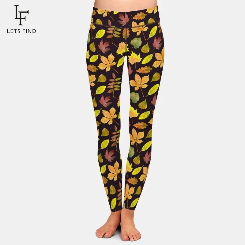 Letsfind moda feminina de fitness cintura alta leggings novo treino calças casuais 3d maple leaf impressão digital