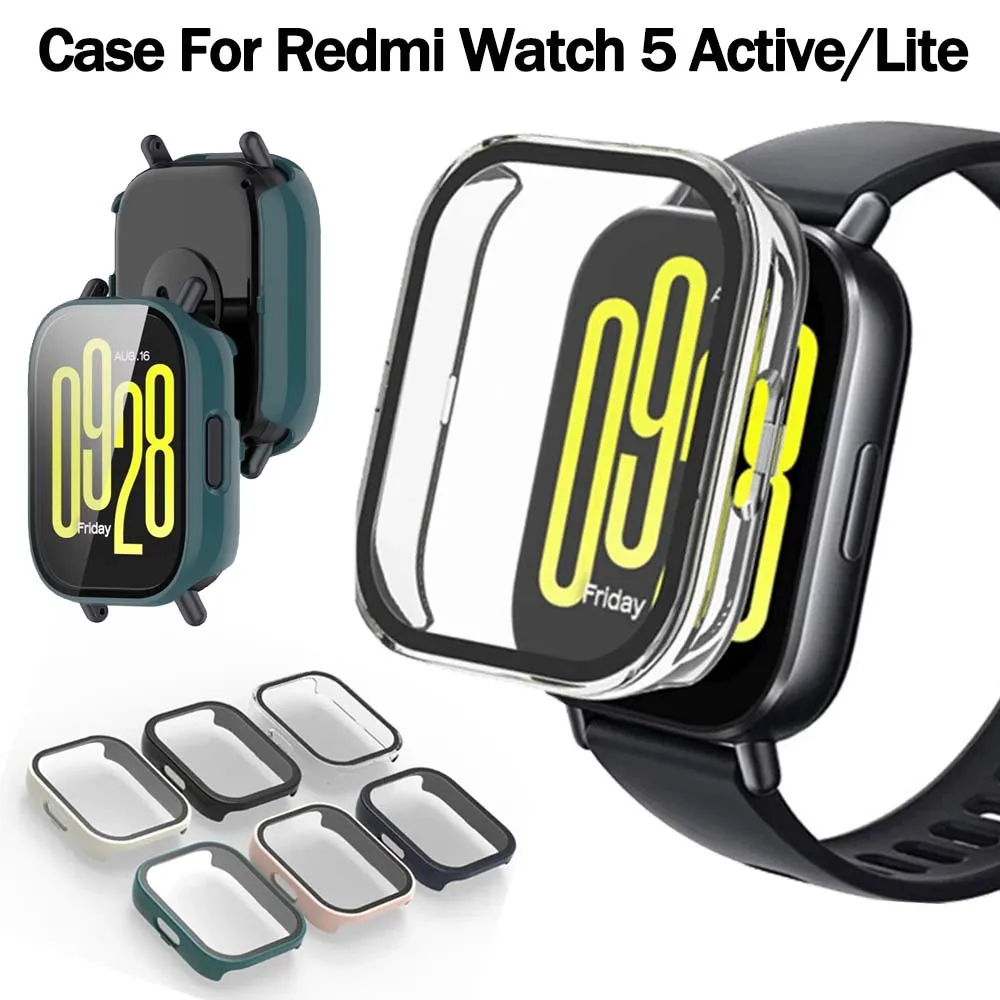 Tempered Glass+PC Case For Xiaomi Redmi Watch 5 Active/Lite Cover Soft TPU Screen Protector Watch Cases For Redmi Watch 5 Lite