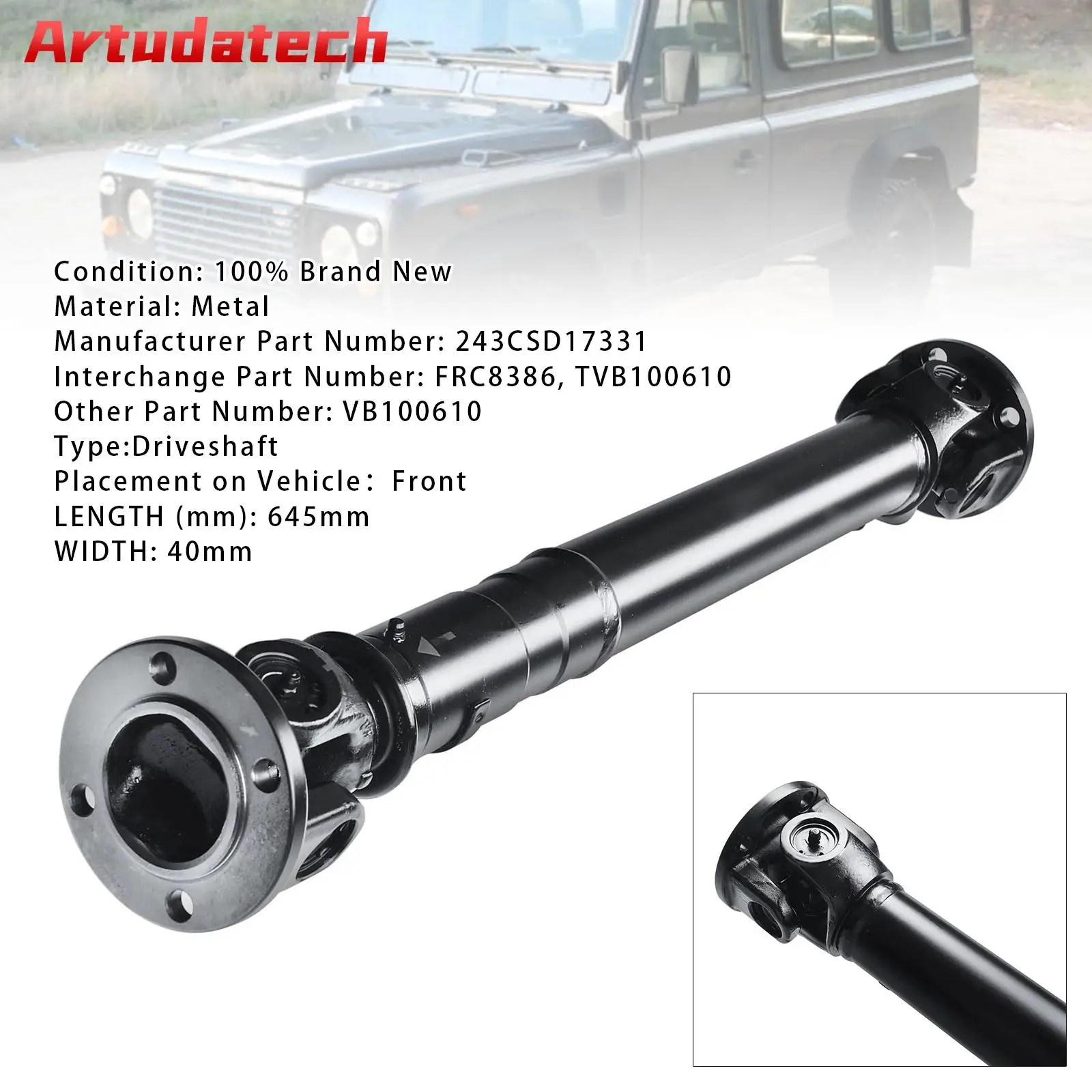 

Передний пробник Artudatech TVB100610 для Land Rover Defender 1990-2006 90 110 300TDI и TD5