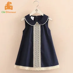2025 Summer 3 4 5 6 8 10 12 Years Ethnic Lace Embroidery Peter Pan Collar Sleeveless Tank Sundress Cotton Baby Kids Girls Dress