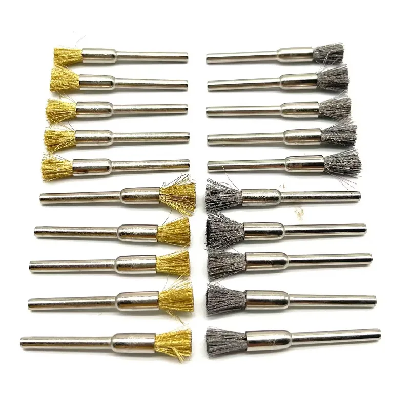 

10Pcs Pencil Brushes Stainless Steel Brass Mounted Wire Wheel Brush 3.17mm Shank Mandrel Set Power Rotary Tools Abrasive Tools