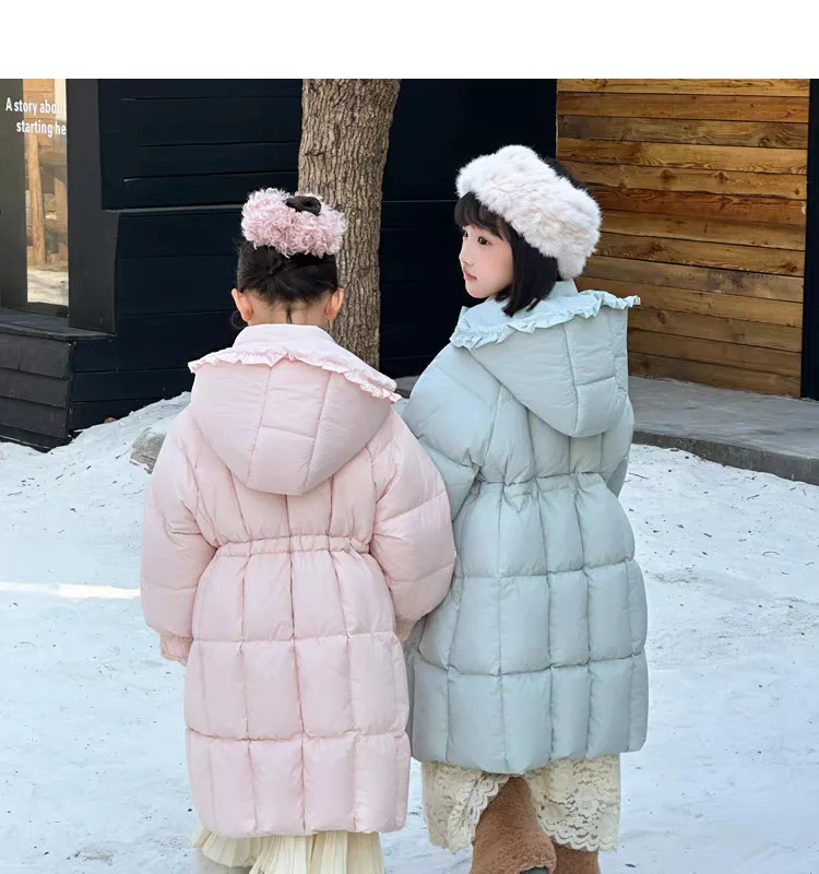 ZOETOPKID Mädchen Lange Kapuzen-Baumwoll-Daunenjacken Kinder Winter Verdickte Warme Rüschen-Design-Jacken Kinder Aktiv-Oberbekleidung – Detail 6
