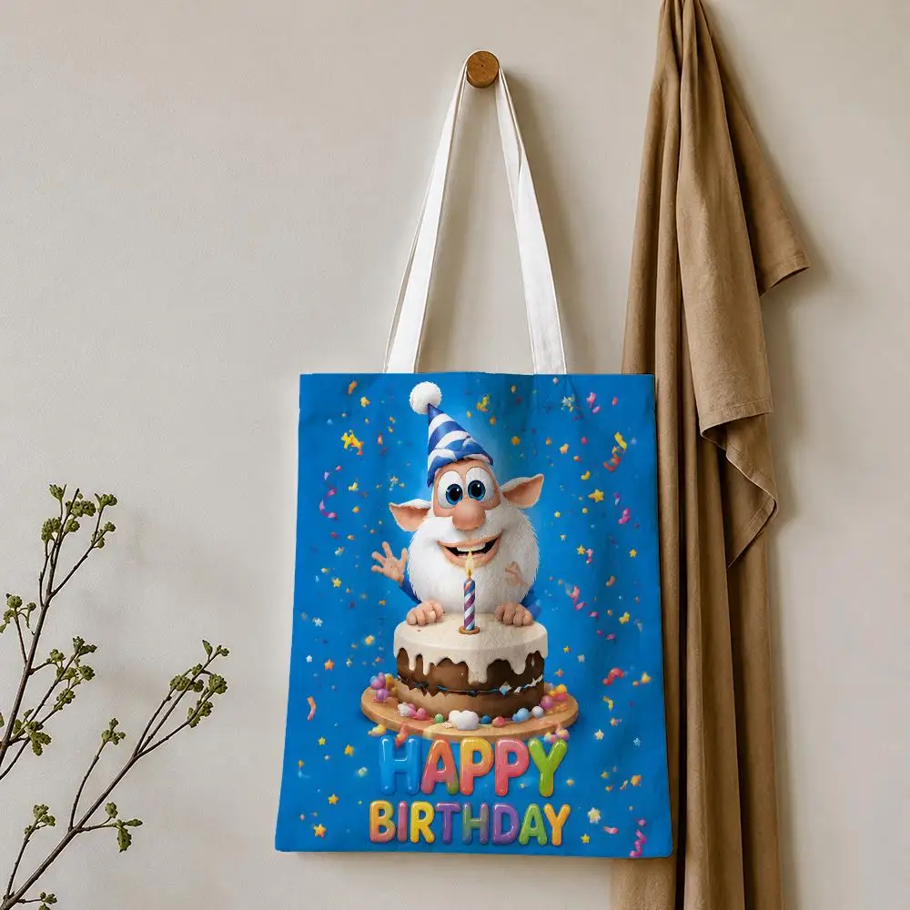 Cute White Creature Birthday Storage Bags Tote Bag Reusable Shoulder Shopping Foldable For School Work Travel Daily Use
