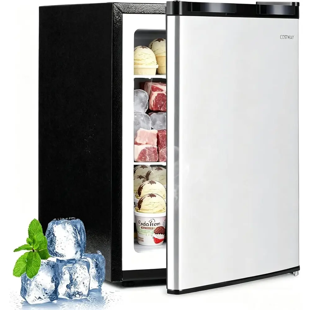 

Compact Upright Freezer with Reversible Door, Adjustable Shelves, Low Noise, Ideal for Bedrooms, Offices, Dorms (Silver)