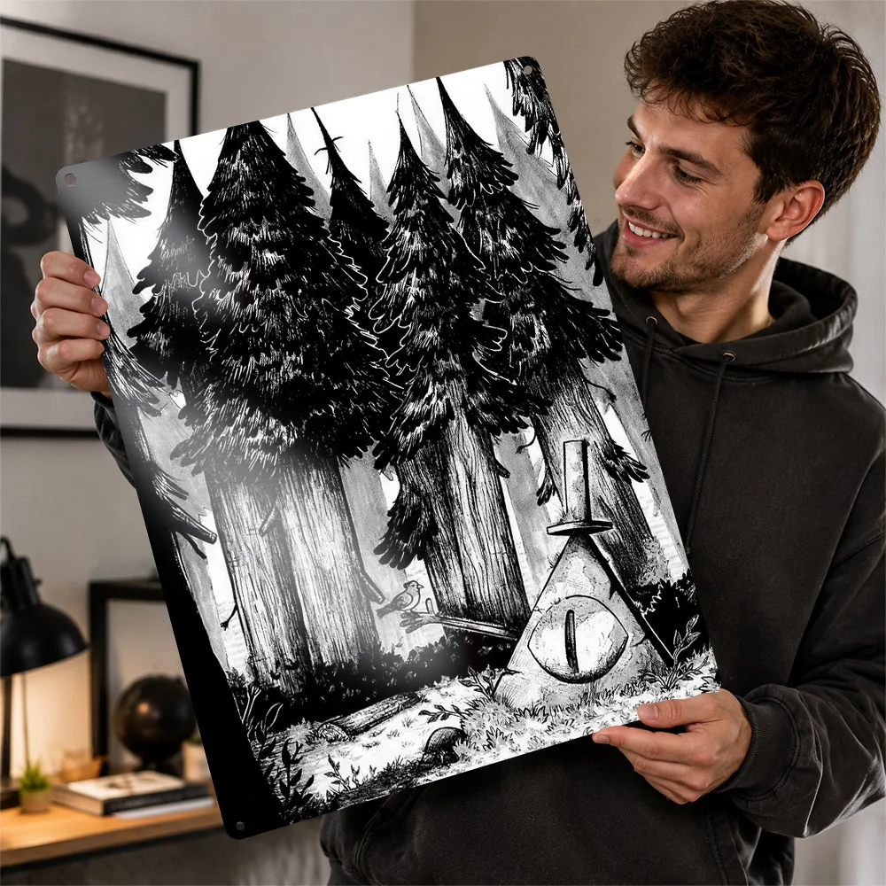 Gravity Falls: Bill Cipher Textured Poster Customized Metal Tin Sign Vivid Comic Hero Portrait Wall Art Perfect For Game Rooms
