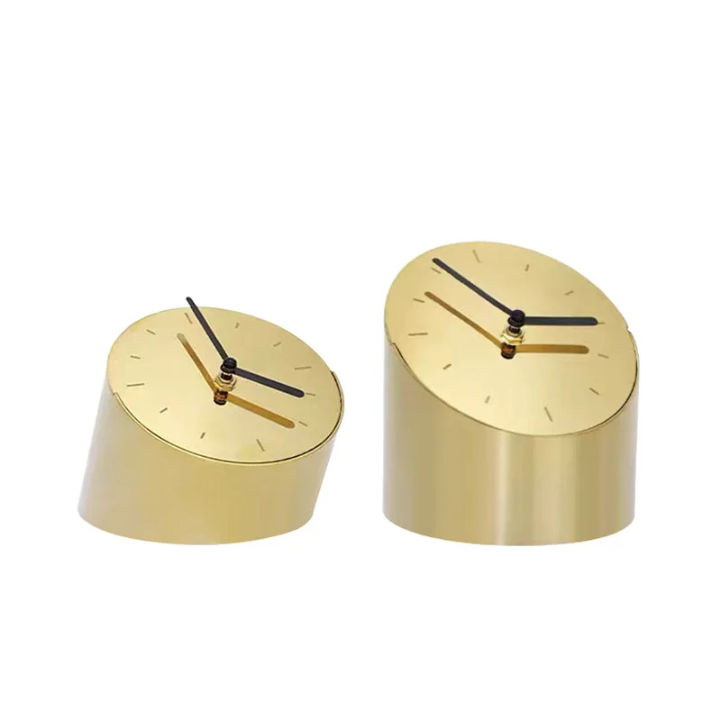 

Modern light luxury metal stainless steel beveled clock ornament model house sales office home bedroom bedside decoration