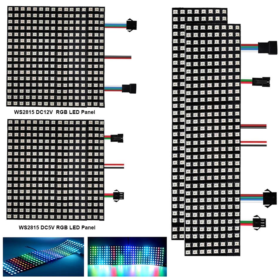 WS815 WS2812B 8X8 16X16 8X32 DC12V 5V LED Pixel Panel Flexible Screen WS2812 RGB Led Module Individually Addressable LED strip