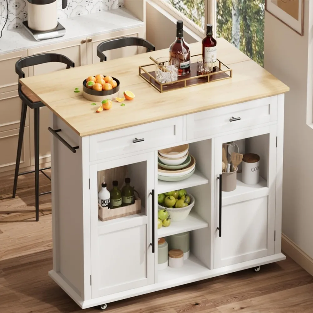 Kitchen Island with Storage, 41'' Storage Island with Drawer, Open Shelf and Door Cabinet thumbnail