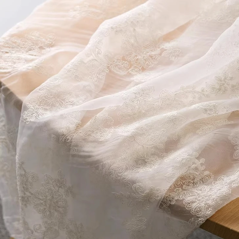 

Бежевая кружевная сетчатая ткань с вышивкой, мягкое платье «сделай сам», Hanfu Qipao, модный вечерний костюм, весенне-осенняя ткань для рукоделия, шитья