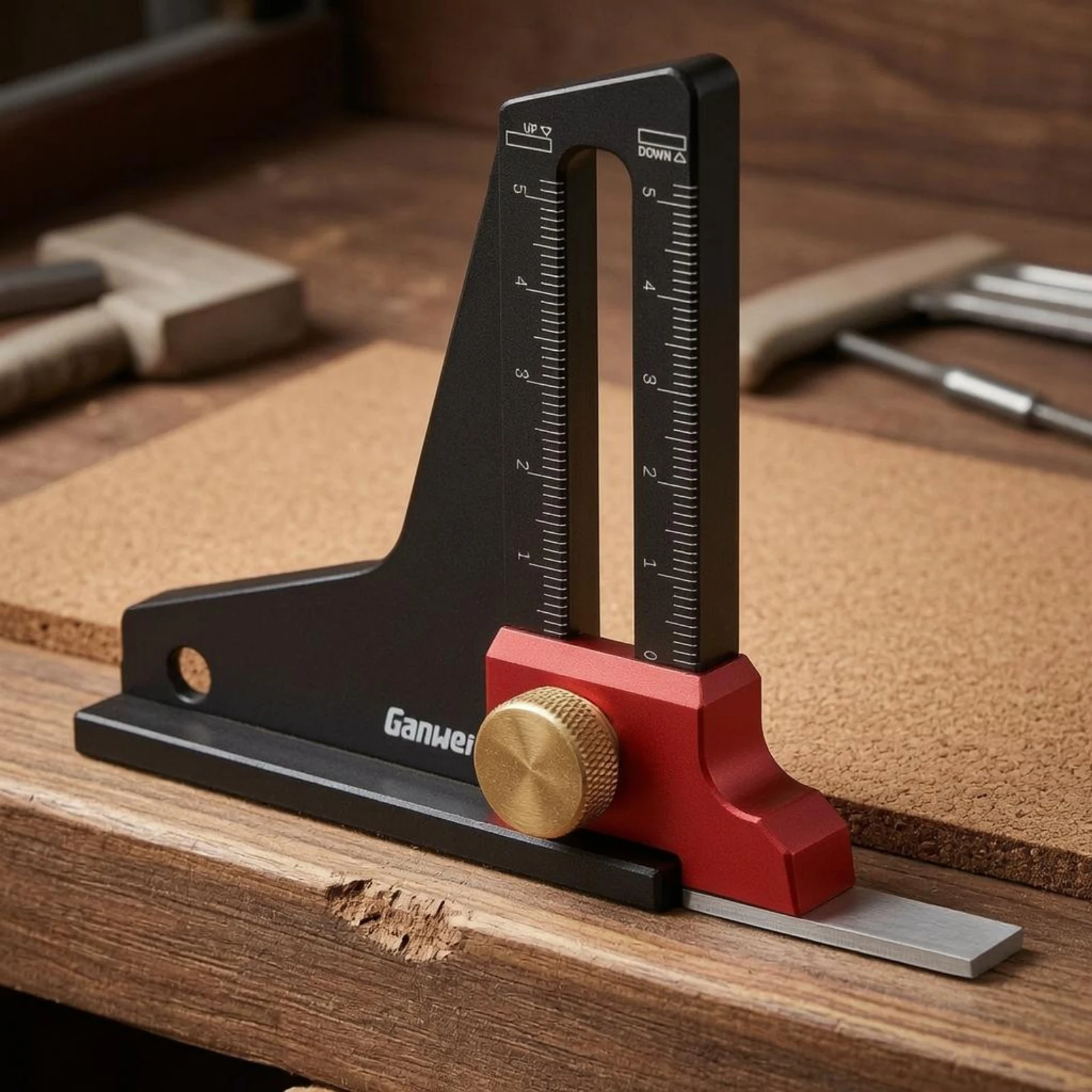 Woodworking Height Gauge 1 Mm Graduations Height and Depth Gauge Shop Tool Knurled Locking Knob Compact Angled Frame