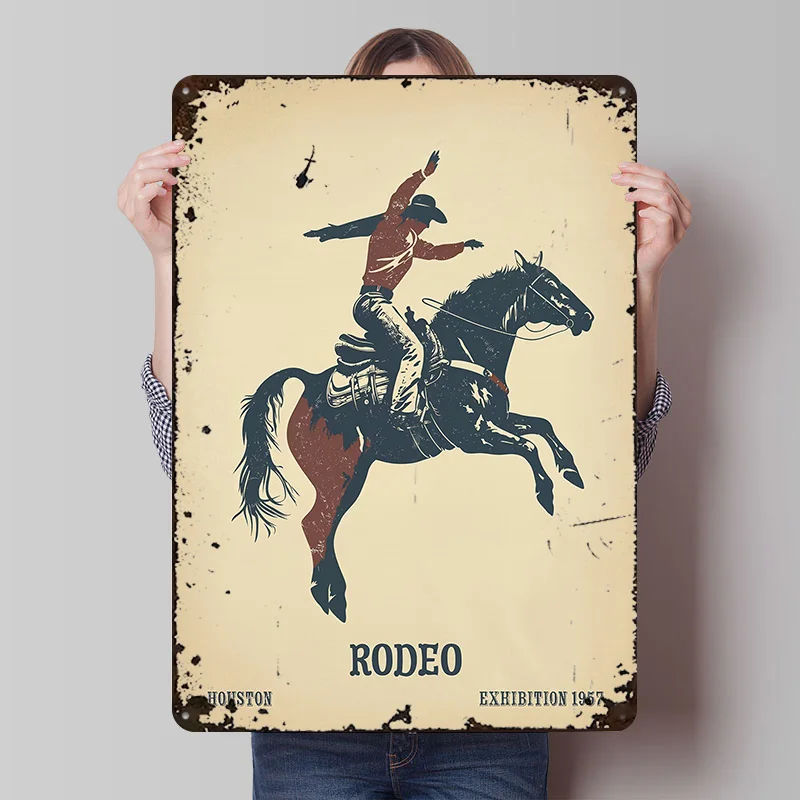Vintage Rodeo Bucking Bronco Poster Customized Vintage Metal Signs Wall Art Retro Tin Plaque for Bedroom Decoration Gaming House