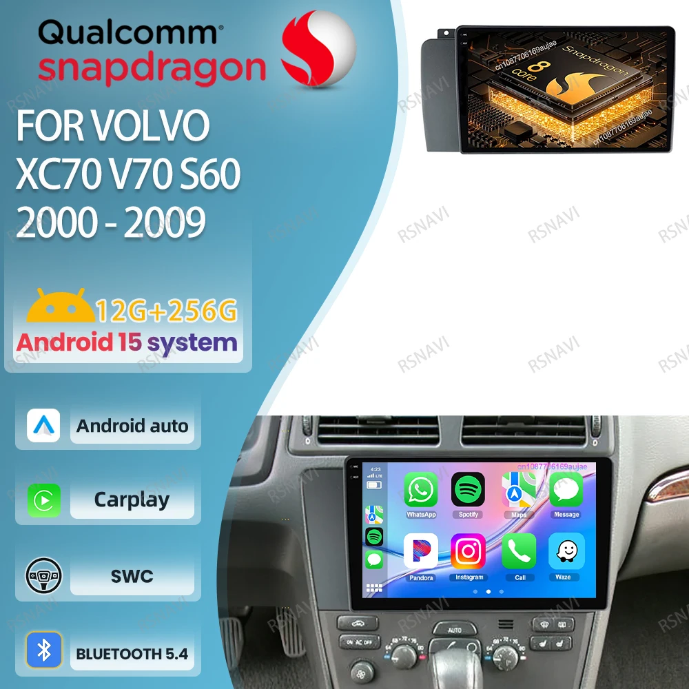 

Car Radio Android 15 For Volvo XC70 V70 S60 2000 - 2009 DVD Multimedia QLED Autoradio DSP Qualcomm Stereo Head Unit 5G WIFI BT