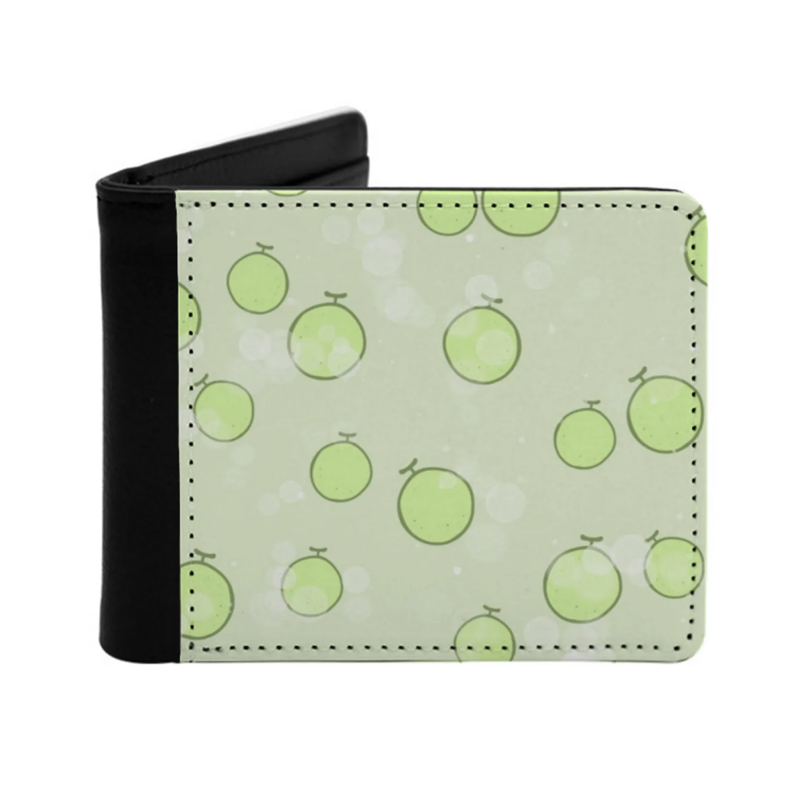 Melon Soda Personalized Men's Leather Wallet Credit Card Pouch Purse Melon Food Green Happy Cute Kawaii J Fashion Pattern